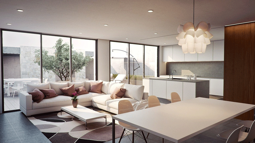 interior 3d rendering of a living room