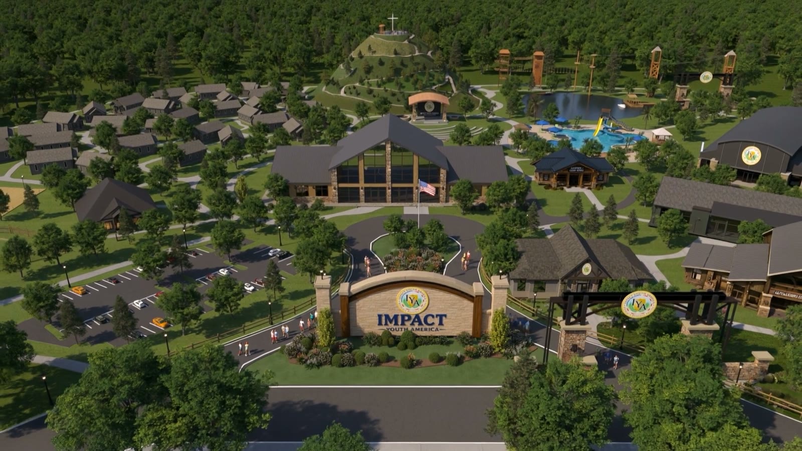 Aerial view of Impact Youth America camp campus